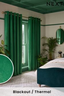 Bright Green Matte Velvet Blackout/Thermal Eyelet Curtains (Q82511) | €55 - €148
