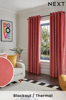 Coral Pink Matte Velvet Blackout/Thermal Eyelet Curtains (Q82515) | SGD 84 - SGD 227