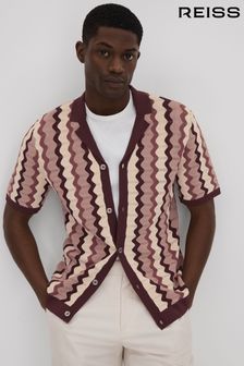 Reiss Rose Multi Waves Knitted Cuban Collar Shirt (Q82530) | $204