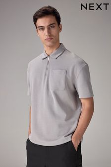 Gri - Heavyweight Zip Neck Polo Shirt (Q82548) | ₺ 669
