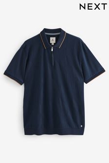 Navy Tan Regular Fit Textured Polo Shirt (Q82582) | €34
