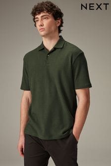 Olive Green Textured Waffle Polo Shirt (Q82583) | 124 SAR