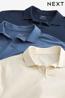 Blue/Navy/Ecru Cuban Collar Regular Fit Short Sleeve Jersey Polo Shirts 3 Pack (Q82587) | $60