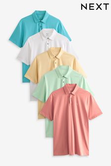 Weiß/Blau/Grün/Gelb/Rot - Reguläre Passform - Kurzärmelige Jersey-Polo-Shirts im 5er-Pack (Q82590) | 87 €