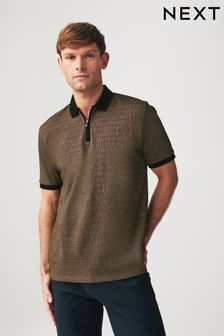 青銅色/黑色 - 時尚休閑拉鏈領Polo衫 (Q82605) | NT$1,150