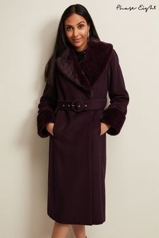 Phase Eight Red Petite Zylah Faux Fur Collar Wool Coat (Q82725) | OMR149