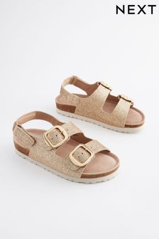 Gold Glitter Standard Fit (F) Two Strap Corkbed Sandals (Q82761) | HK$157 - HK$218