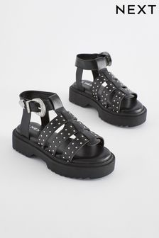 Black Western Studded Chunky Gladiator Sandals (Q82773) | $46 - $58