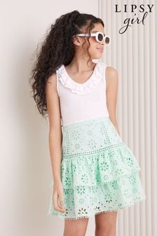 Lipsy White/Green Broderie Skirt Dress (5-16yrs) (Q82790) | ￥6,070 - ￥7,460