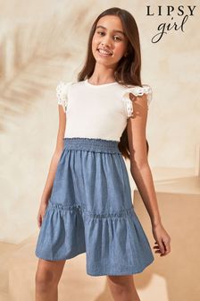 Lipsy Blue/White Chambray Mini Skirt Dress (5-16yrs) (Q82792) | SGD 65 - SGD 80