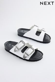 White Western Double Buckle Sandals (Q82799) | $36 - $47