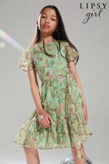 Lipsy Green Floral Sparkle Shift Occasion Dress (2-16yrs) (Q82813) | 210 SAR - 276 SAR