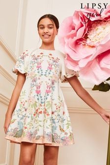Weiß mit Muster - Lipsy Scuba Kleid für besondere Anlässe mit Puffärmeln (5-16yrs) (Q82814) | 50 € - 62 €