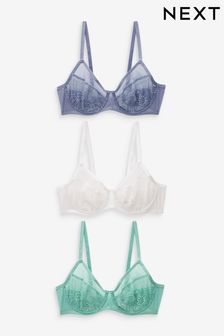 Blue/Green/White Non Pad Full Cup Lace Bras 3 Pack (Q82822) | €43