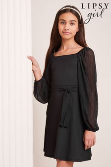 Lipsy Black Crinkle Mesh Sleeve Dress (5-16yrs) (Q82826) | Kč950 - Kč1,250