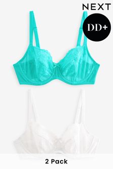 Teal Blue/White Non Pad Balcony DD+ Lace Bras 2 Pack (Q82834) | $36