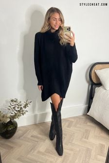 Style Cheat Black Hope Knitted High Neck Longline Jumper (Q82852) | SGD 77 - SGD 81