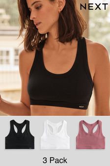 Black/Rose Pink/White Ribbed Cotton Crop Tops 3 Pack (Q82861) | €36