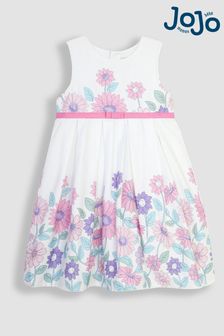 JoJo Maman Bébé White Sunflower Pretty Pleated Party Dress (Q82894) | $57
