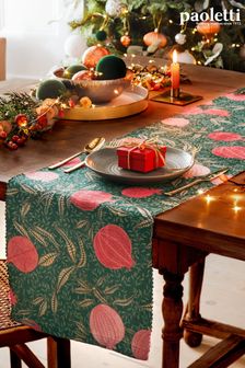 Paoletti Green Pomegranate Christmas Table Runner