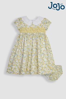 JoJo Maman Bébé Yellow Hedgerow Floral Broderie Collar Party Dress (Q82930) | $53