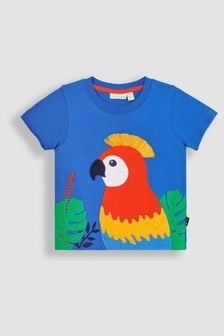 JoJo Maman Bébé Cobalt Tropical Bird Interactive Appliqué T-Shirt (Q82958) | SGD 33