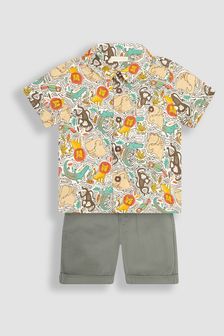 JoJo Maman Bébé Khaki Green Jungle Animals Printed Shirt & Shorts Set (Q82968) | €49