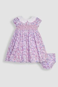 JoJo Maman Bébé Pink Hedgerow Floral Broderie Collar Party Dress (Q82978) | $53