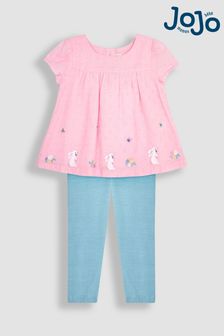 JoJo Maman Bébé Pink Bunny 2-Piece Appliqué Blouse & Leggings Set (Q82980) | $46