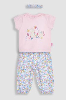 JoJo Maman Bébé Pink 3-Piece Mouse Crinkle Cotton Top & Trousers Set (Q82990) | 134 QAR