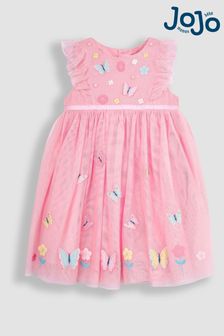 JoJo Maman Bébé Pink Butterfly Floral Tulle Pretty Party Dress (Q82995) | 178 QAR