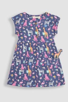 JoJo Maman Bébé Blue Safari Animals Button Front Pet In Pocket Jersey Dress (Q83030) | NT$1,070