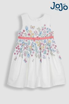 JoJo Maman Bébé White Butterfly Floral Pretty Pleated Party Dress (Q83032) | ₪ 181