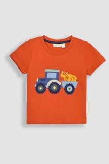 JoJo Maman Bébé Orange Tractor & Cow Appliqué T-Shirt (Q83036) | ₪ 85