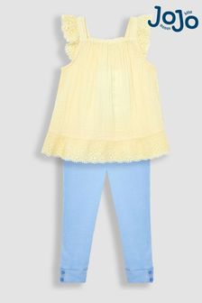 JoJo Maman Bébé Yellow 2-Piece Broderie Cheesecloth Top & Leggings Set (Q83038) | NT$1,350