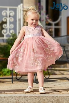 JoJo Maman Bébé Pink Flower Embroidered Tulle Party Dress (Q83041) | €65