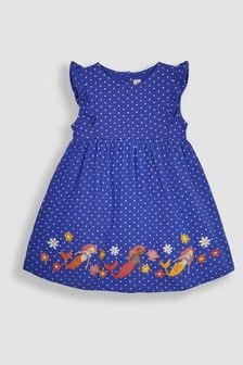 JoJo Maman Bébé Blue Mermaid Appliqué Frill Shoulder Pretty Summer Jersey Dress (Q83119) | $33