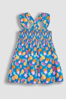 JoJo Maman Bébé Cobalt Blue Summer Fruits Cross Back Smocked Jersey Dress (Q83127) | NT$930