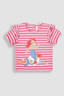 JoJo Maman Bébé Raspberry Pink Mermaid Appliqué Frill Sleeve T-Shirt (Q83128) | SGD 33