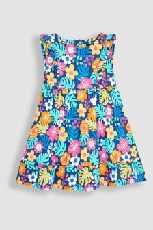 JoJo Maman Bébé Navy Blue Floral Frill Shoulder Pretty Summer Jersey Dress (Q83135) | €26
