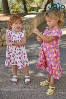 JoJo Maman Bébé Pink Strawberry Frill Shoulder Pretty Summer Jersey Dress (Q83145) | NT$930