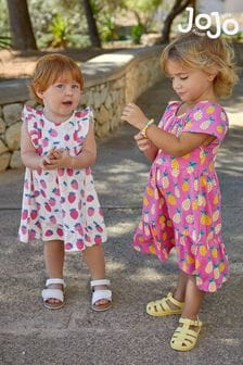 JoJo Maman Bébé Pink Strawberry Frill Shoulder Pretty Summer Jersey Dress (Q83145) | $34