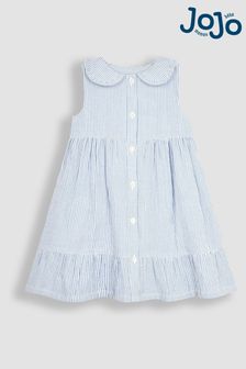 JoJo Maman Bébé Blue Seersucker Stripe Collar Button Through Dress (Q83149) | NT$930
