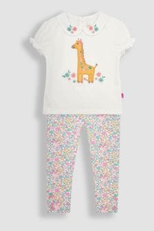 JoJo Maman Bébé Cream 2-Piece Giraffe Applique T-Shirt & Leggings Set (Q83166) | SGD 52