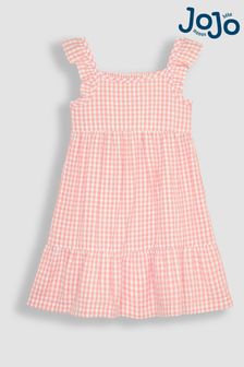 JoJo Maman Bébé Pink Gingham Frill Shoulder Tiered Dress (Q83170) | €33