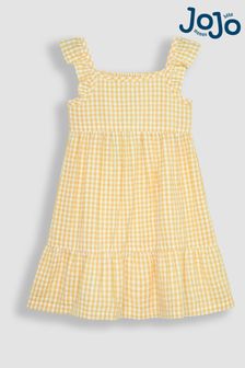 JoJo Maman Bébé Yellow Gingham Frill Shoulder Tiered Dress (Q83171) | NT$910