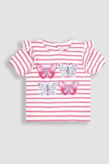 JoJo Maman Bébé Pink Butterfly Appliqué Frill Sleeve T-Shirt (Q83174) | NT$790