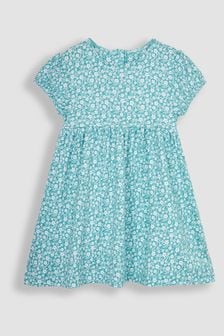 JoJo Maman Bébé Duck Egg Blue Ditsy Floral Puff Sleeve Jersey Dress (Q83177) | NT$840