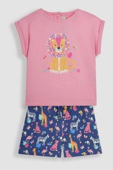 JoJo Maman Bébé Pink 2-Piece Lion T-Shirt & Safari Animals Pretty Shorts Set (Q83178) | €44