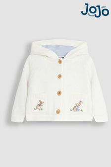 JoJo Maman Bébé Cream Peter Rabbit Embroidered Hooded Cardigan (Q83183) | $62
